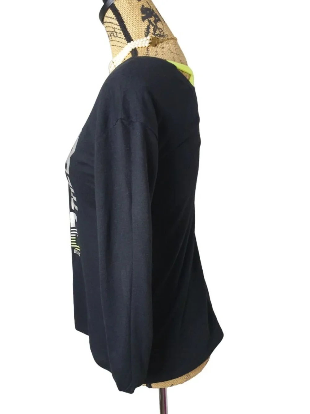 Justice Girls 10 Long Slv Top Black Dance Raise The Barre Silver Strappy Back